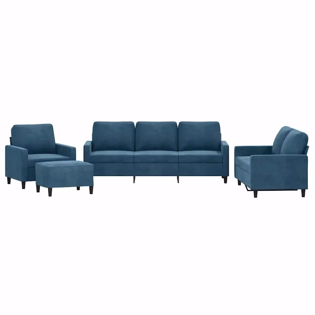 Set di divani 4 pezzi vidaXL in velluto blu con pouf e cuscini per soggiorno moderno – 2