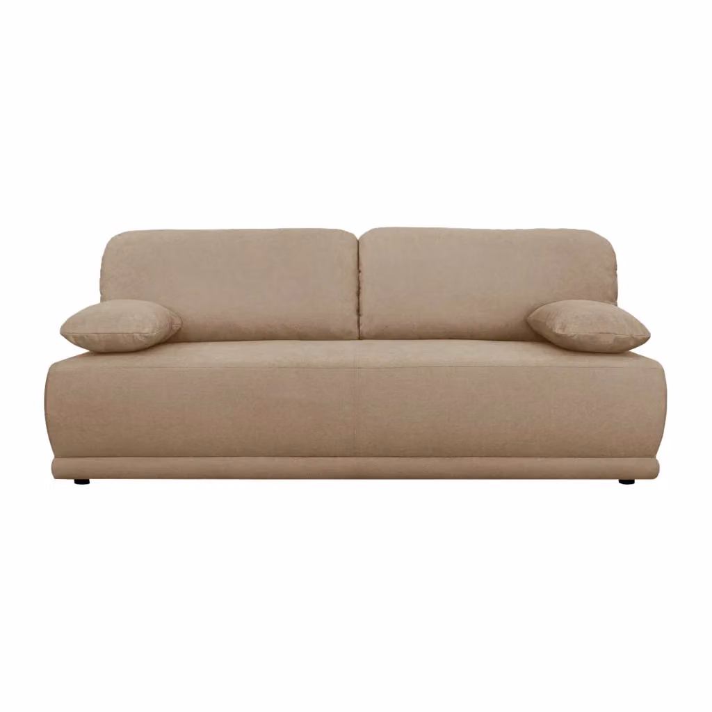 Divano letto Sweeek a 3 posti in tessuto con struttura in legno e coperture rimovibili, beige o marrone – 2