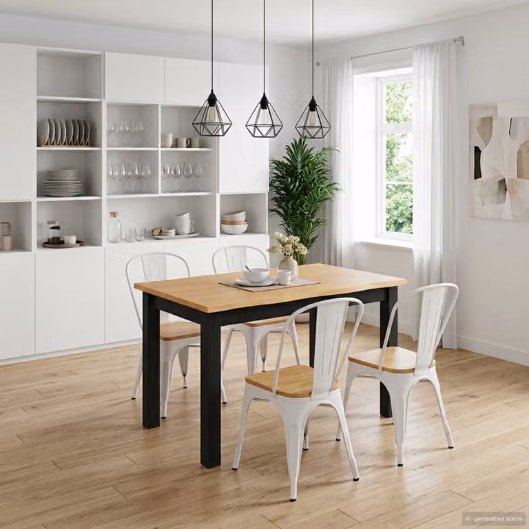 vidaXL Tavolo da pranzo EKAI in legno di pino stile industrial, L: 112 cm, P: 70 cm, H: 76,5 cm, Nero e Marrone