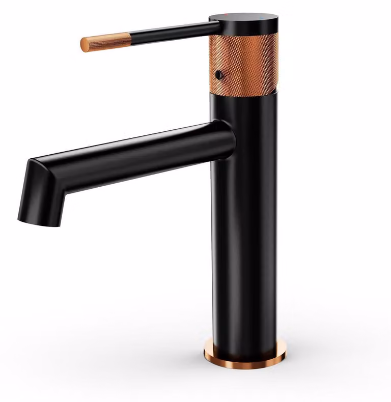 Miscelatore monocomando per lavabo, nero, in ottone, con cartuccia in Vetroceramica