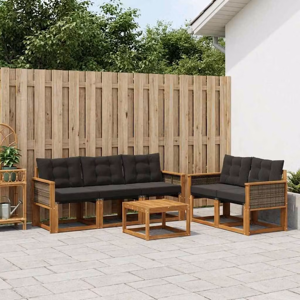 Set di divani da esterno vidaXL 6 pezzi in legno di acacia con tavolo da caffè e cuscini, colore marrone e nero