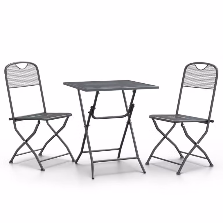 Set da Pranzo per Giardino 3pz Rete Metallica Espansa Antracite