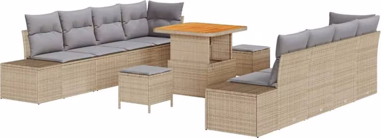 Set Divano da Giardino con cuscino 11 pcs Beige polyrattan