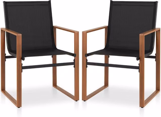 Set di 2 sedie da esterno moderne con telaio in acciaio verniciato nero e seduta in textilene traspirante – 1