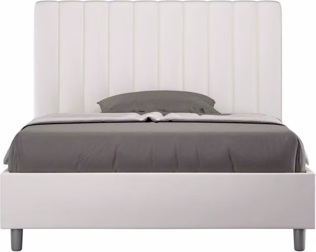 Letto una piazza e mezza Agueda Ityhome con contenitore e base a sollevamento, imbottito in similpelle bianco, L: 130 cm, P: 210 cm