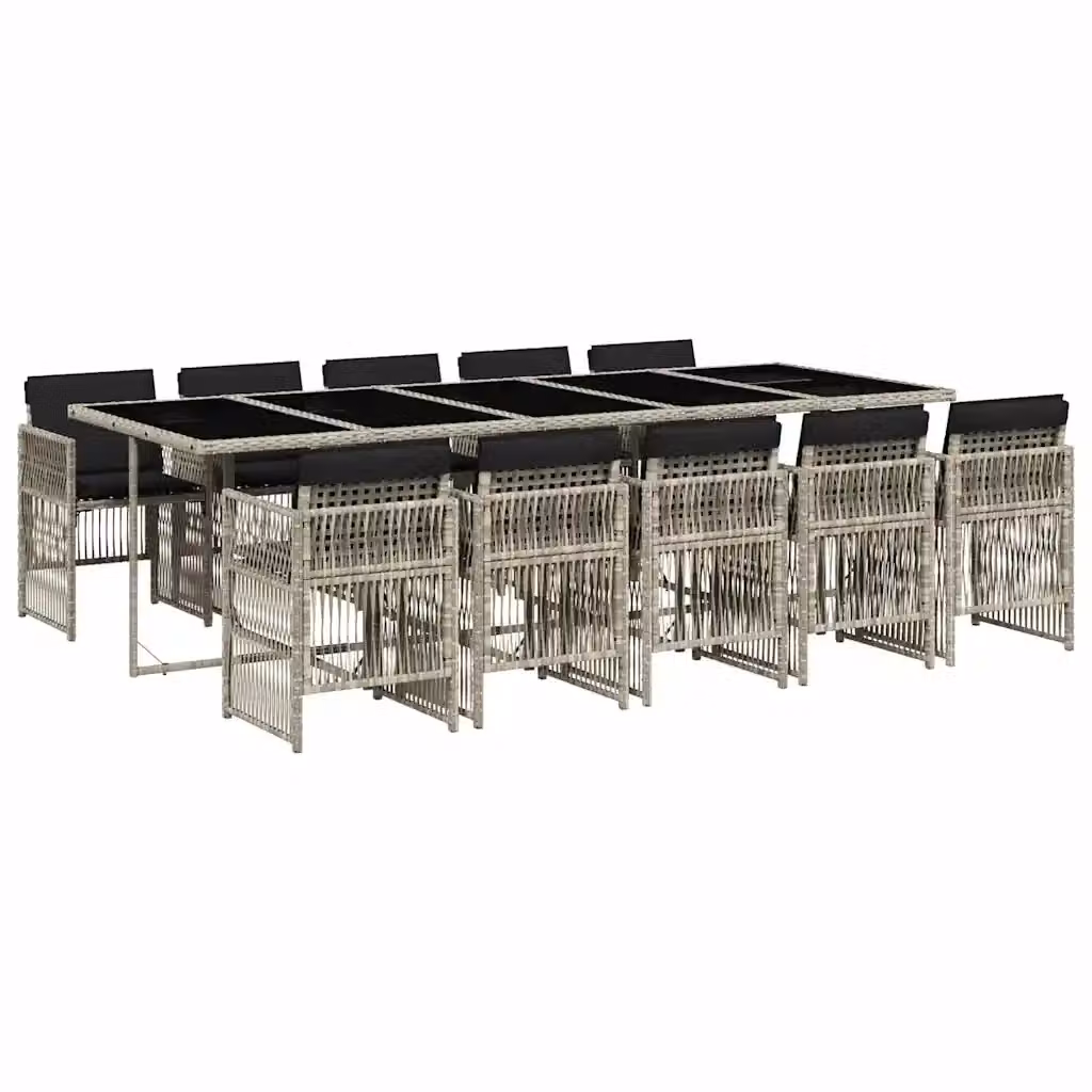 Set Pranzo da Giardino vidaXL in Polyrattan con Cuscini e Tavolo in Vetro, 11 Pezzi, Grigio Antracite – 2