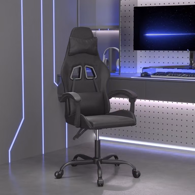 Sedia da Gaming Girevole vidaXL Nera in Similpelle con Poggiatesta e Braccioli