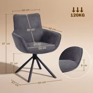 Set di 2 sedie da pranzo girevoli a 360 con braccioli in tessuto effetto velluto grigio scuro MIVRAY – 2