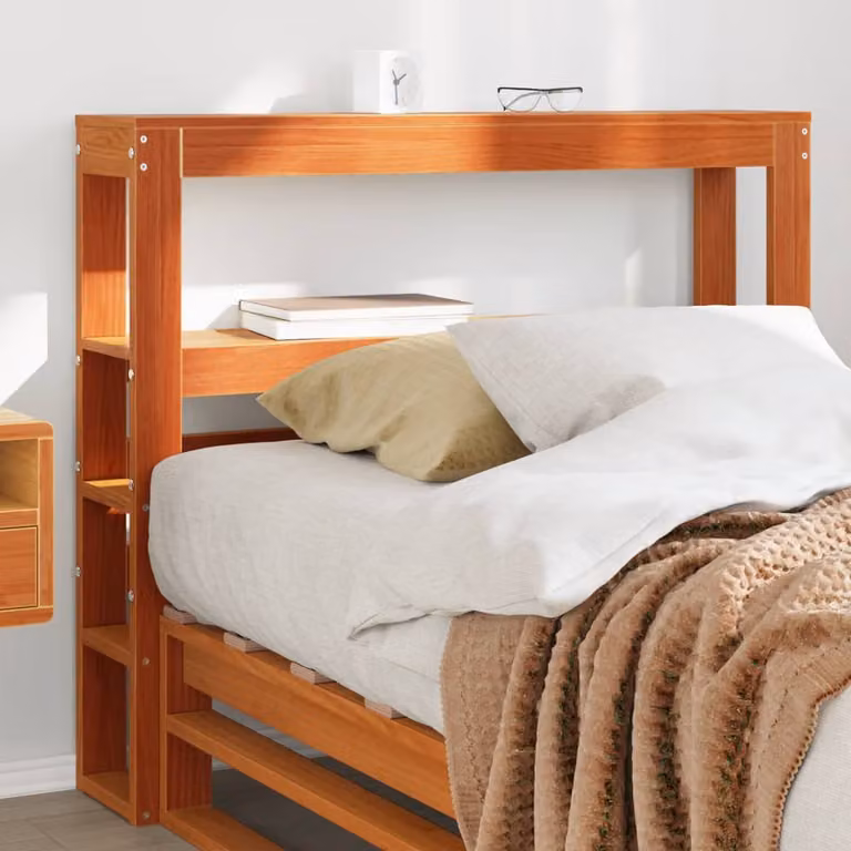 Testiera con ripiani integrati vidaXL in legno massello di pino, colore marrone cera, stile rustico, per letto 100x200 cm