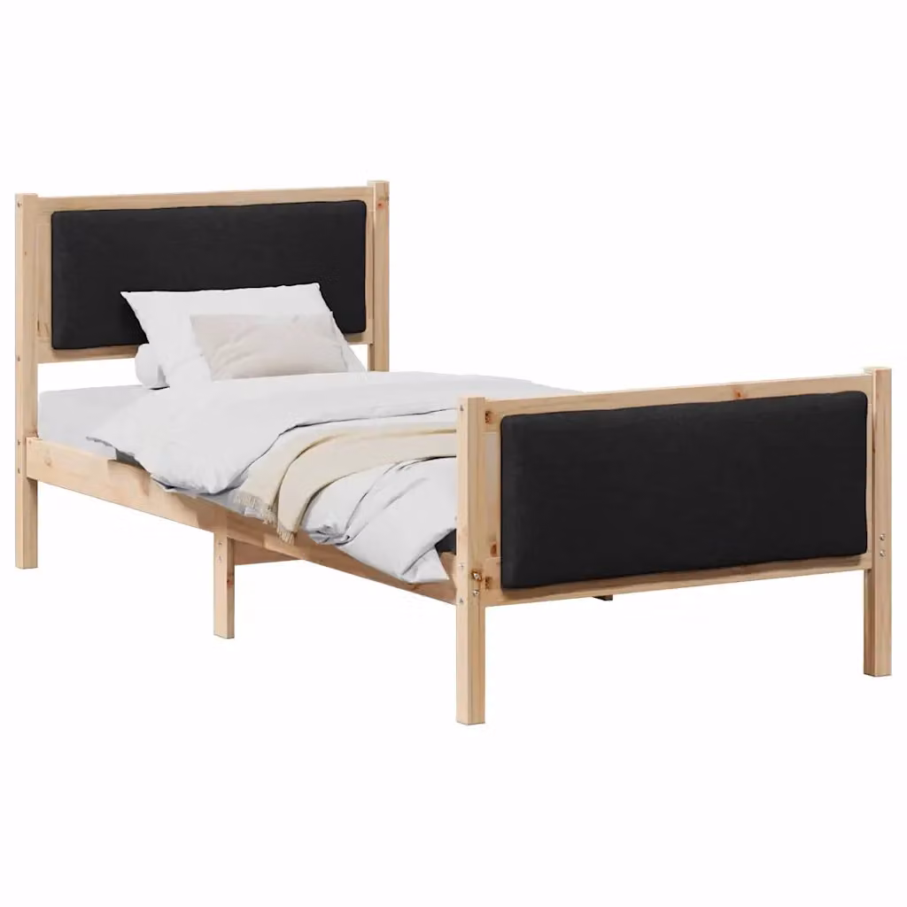 Letto con testiera vidaXL in legno di pino e tessuto nero 90 x 190 cm – 2