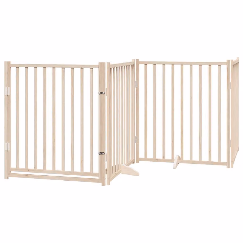 Cancelletto per cani con porta pieghevole 4 pannelli 320 cm in legno massello di abete