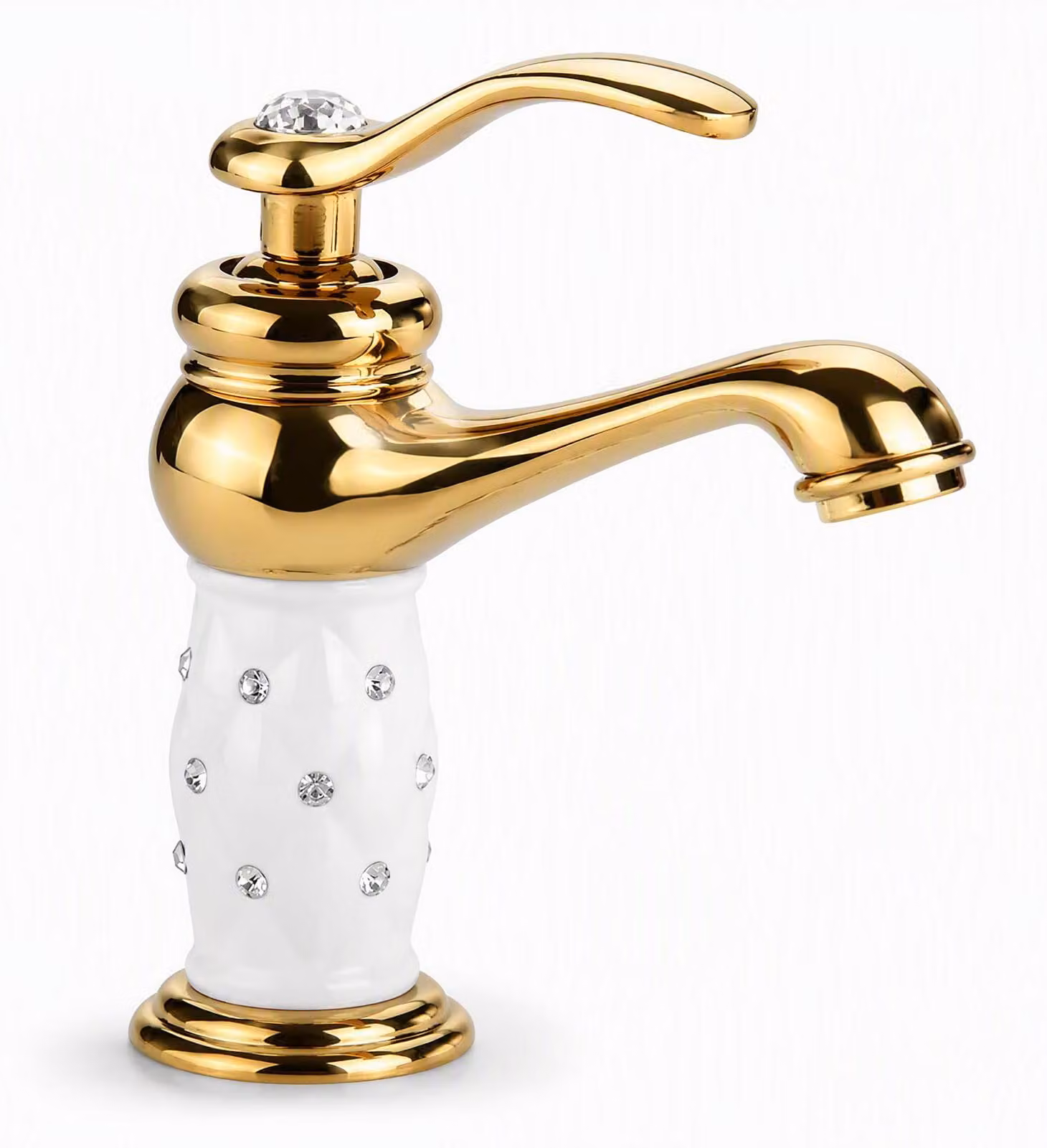 Miscelatore monocomando dorato in ottone con decorazioni, per lavabo