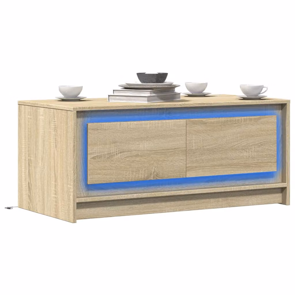 vidaXL Tavolino da Salotto Moderno in MDF con Luci LED, Rovere e Beige, L/P/H: 100 x 50 x 43,5 cm