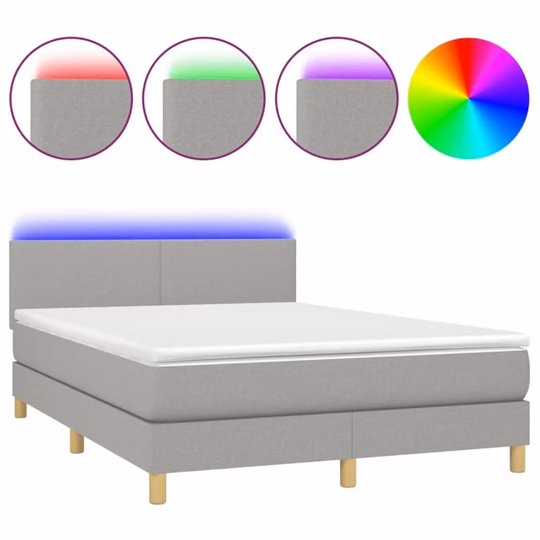 Letto a Molle Materasso e LED Grigio Chiaro 140x200 cm Tessuto
