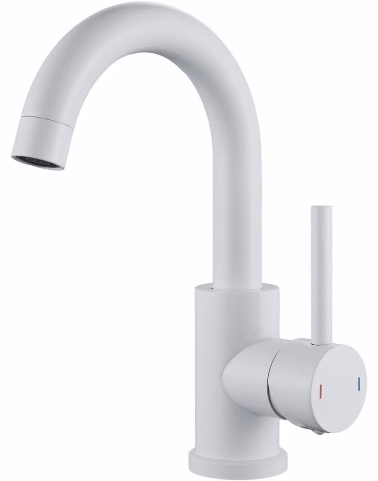 Miscelatore per lavabo, monocomando, bianco, in acciaio inossidabile, girevole a 360°