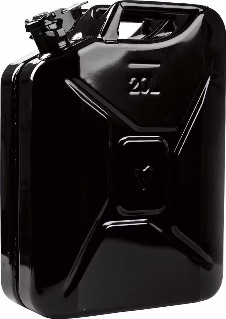 Tanica carburante 20l nero RAL 9005 lamiera d'acciaio 0,9mm L345xL165xH470mm VALPRO