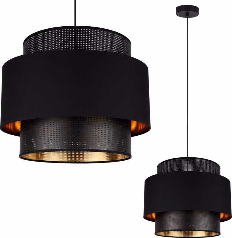 Asti Trio Lampada A Sospensione Nero E Oro 35Cm Maglia