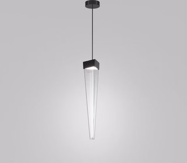 Stalactite Lampada a sospensione di design a LED, diffusore piramidale in vetro trasparente, struttura in metallo nichel nero lucido 12W 2700K