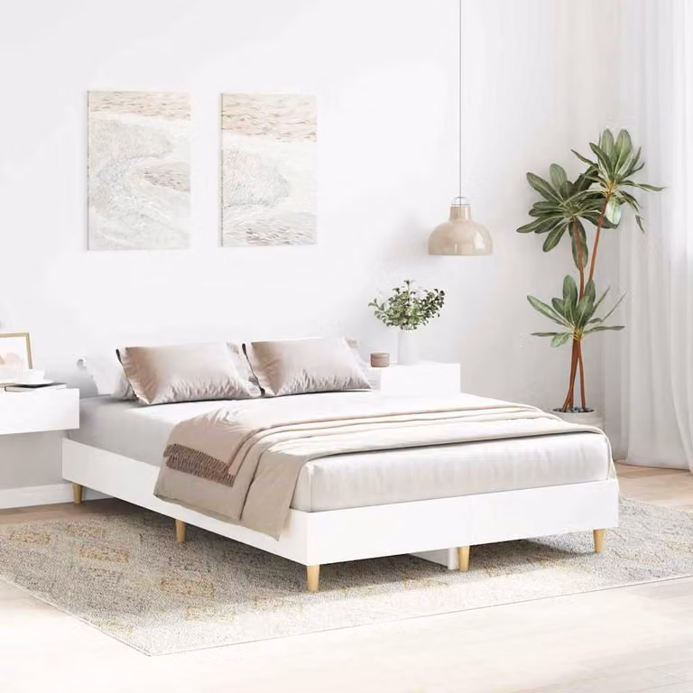 Struttura del letto moderna vidaXL in legno ingegnerizzato bianco L: 137 cm, P: 193 cm