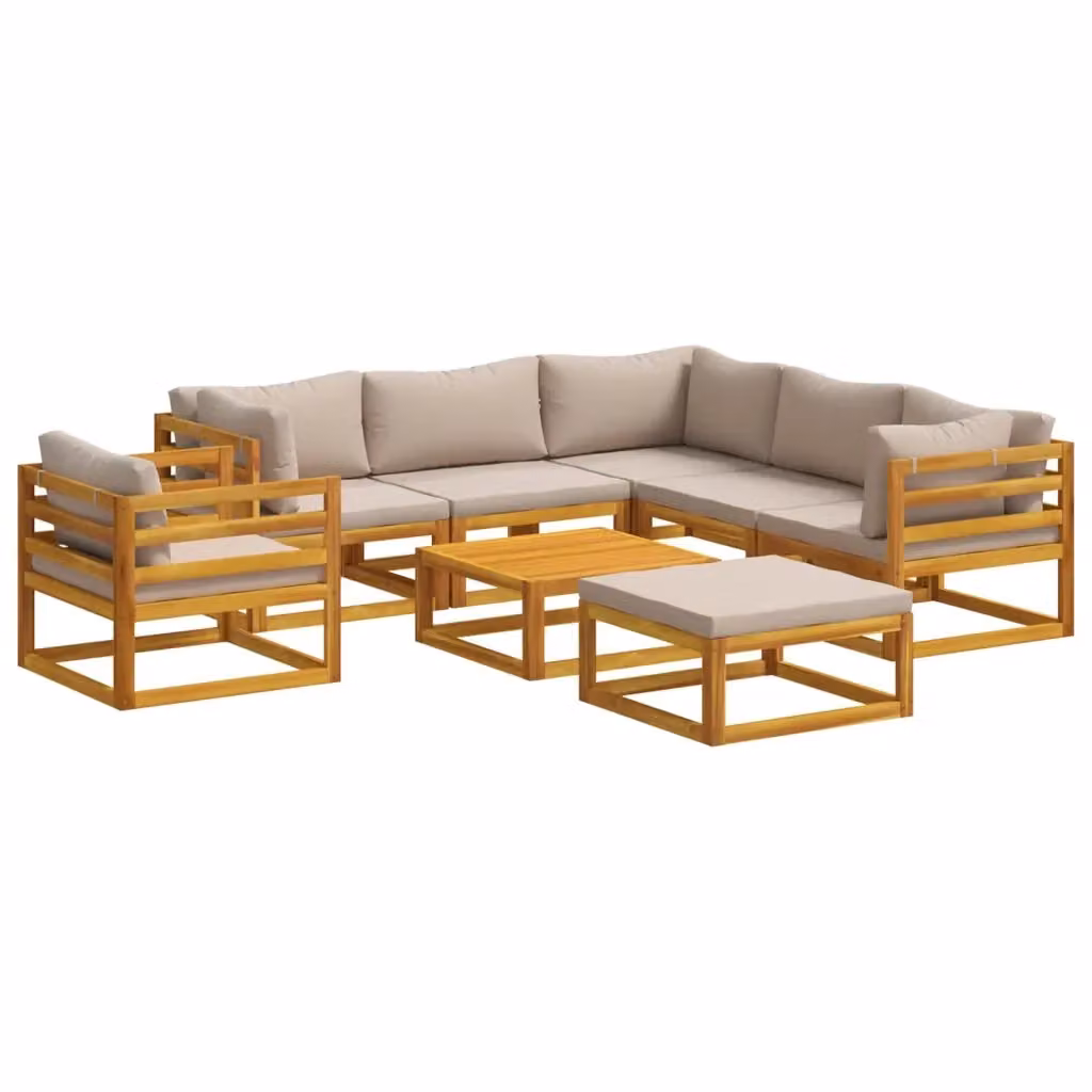 Set di 8 divani vidaXL in legno di acacia massello oliato, colore naturale marrone e beige, stile rustico per giardino, terrazzo o balcone – 2