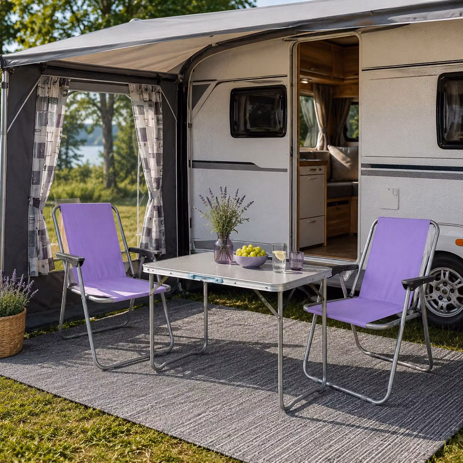 set di 3 mobili da campeggio in alluminio L70xL50xH59cm viola