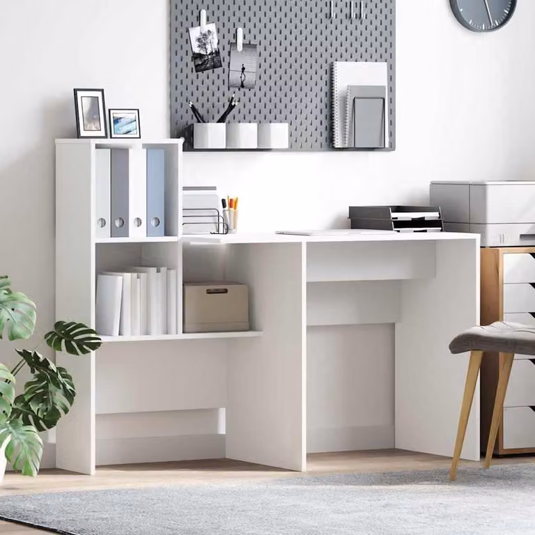 Maison Exclusive - Scrivania in legno impiallacciato bianco, dimensioni 131,5 x 50 x 106,5 cm