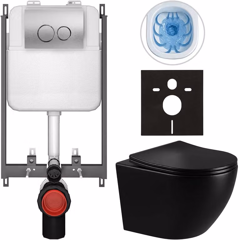 CERANO - Set WC da incasso Verde - nero lucido - pulsante Prime/Dualo, argento - da incasso - 49x36 cm