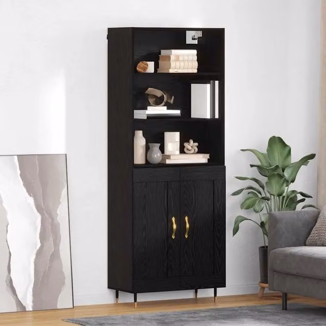 Credenza Buffet Moderna vidaXL in Legno Rovere Nero con Ante a Battente L: 69,5 cm, P: 34 cm, H: 180 cm – 1