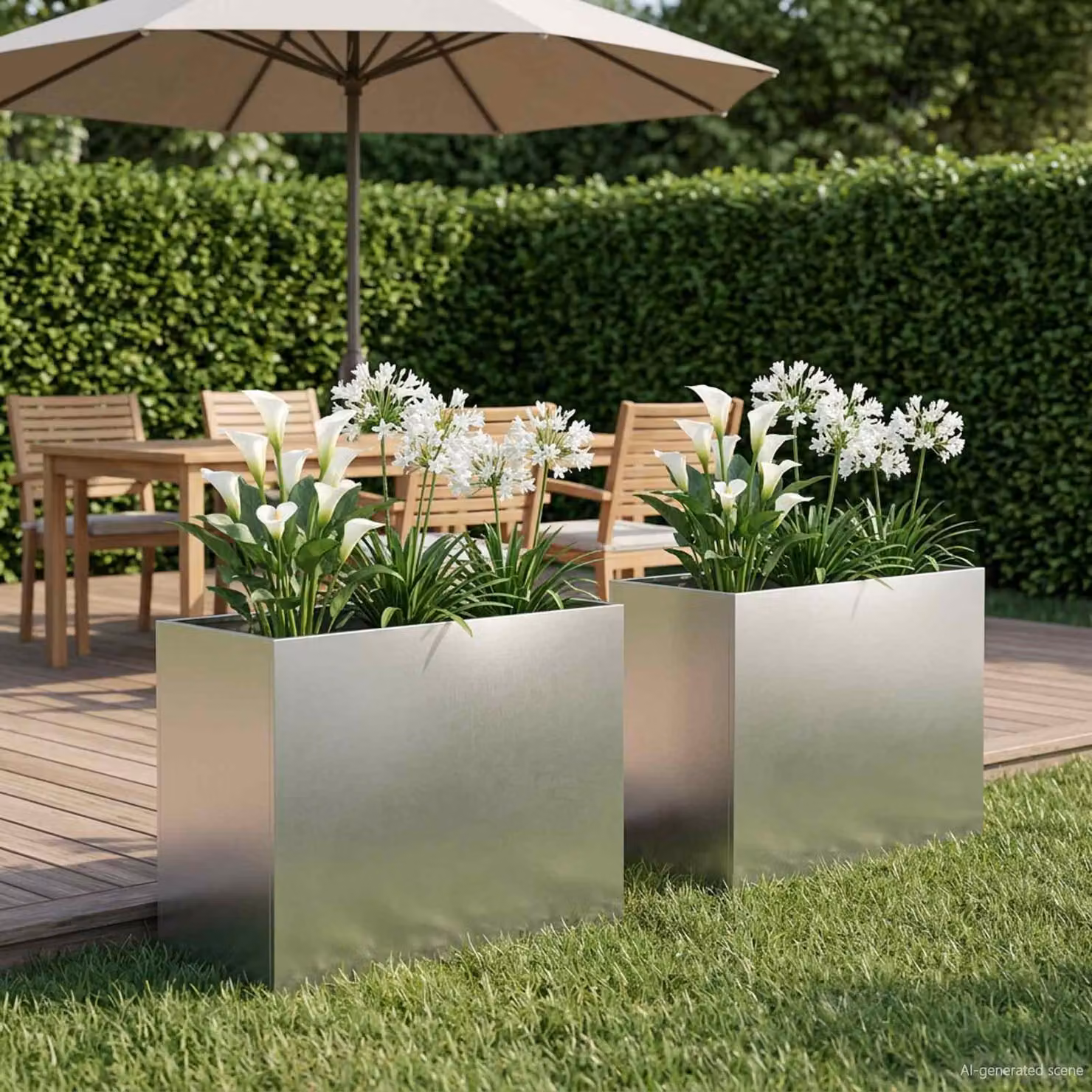 Set di 2 vasi da giardino vidaXL in acciaio inox color argento L: 60 cm, P: 30 cm, H: 50 cm