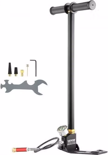 Pompa PCP VEVOR ad alta pressione 4500 PSI 0-30 MPa, pompa manuale a 3 stadi con raffreddamento ad acqua e staffa di ricarica, acciaio inossidabile, nero