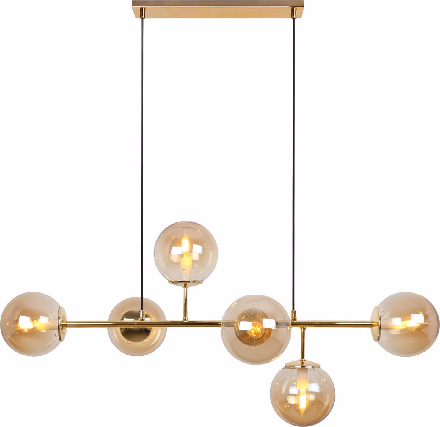 Plafoniera Siena Gold 6 luci vetro miele E14 bracci lunghi