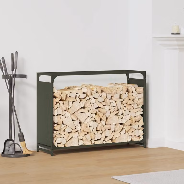 Rastrelliera per legna da ardere vidaXL in acciaio, colore verde oliva, L 90 cm x P 28 cm x H 65 cm