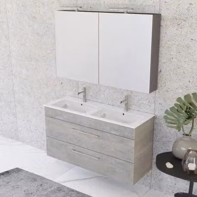 Mobile bagno sospeso Smart grigio legno con specchio e illuminazione LED L: 118 cm, P: 42 cm, H: 62 cm – 1
