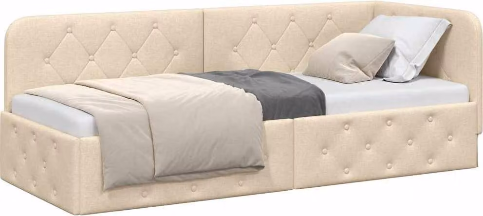 Cornice del letto ad angolo Crema 80 x 200 cm Tessuto