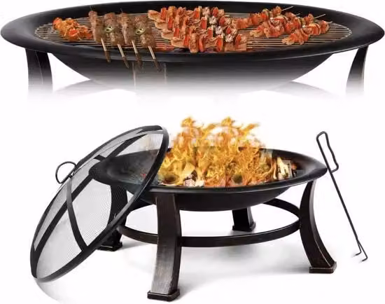 Vasca da fuoco - BBQ - Tavolo da fuoco - Fornello da fuoco - Griglia BBQ - 2in1 - Vasca da fuoco all'aperto - Pala - Portatile - Nero Modello: Specifica tecnica: Codice prodotto: