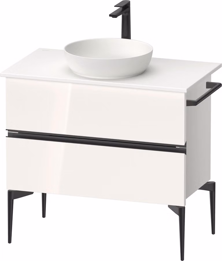 Duravit Sivida Meuble sous-lavabo sur console, 2 tiroirs, poignée noire diamantée mate, 845x475x548mm, SV46580BD220000, SV46580BD220000