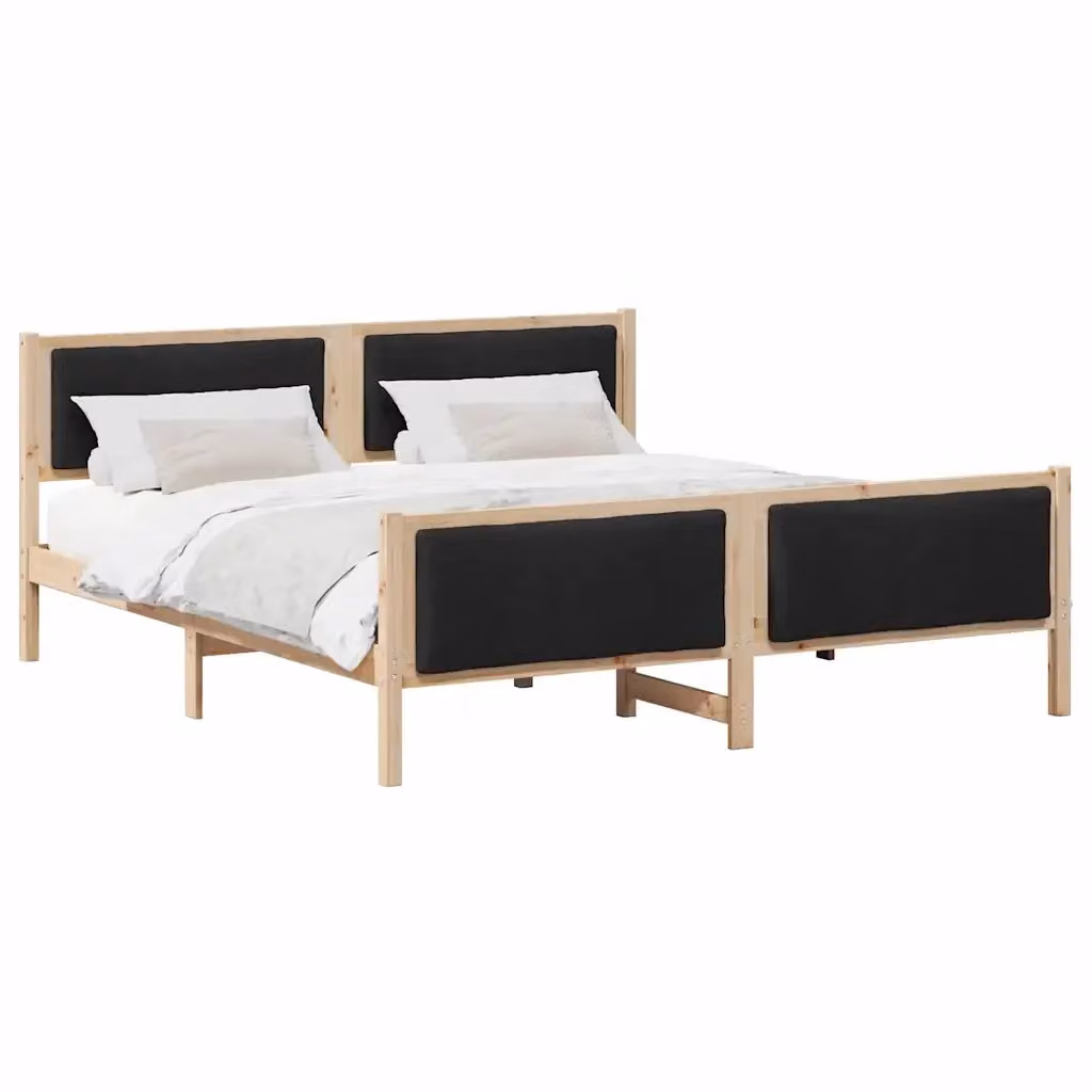 Struttura del letto con testiera vidaXL in legno di pino e tessuto, Nero, L/P/H: 180 x 200 x 103,5 cm – 2