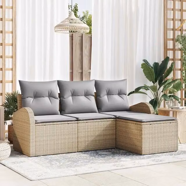 Set di divani 4 pz Beige e Grigio Chiaro polyrattan 3354659
