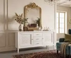 Credenza madia Spillo KIVIO in legno bianco lacquered con stile shabby chic e decoro astratto – 2