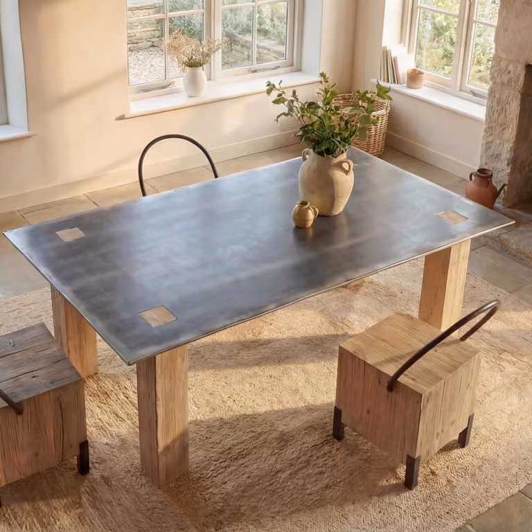 Tavolo da pranzo HWC-L76, tavolo da sala da pranzo, legno massiccio industriale MVG 240x100cm, naturale con aspetto metallico