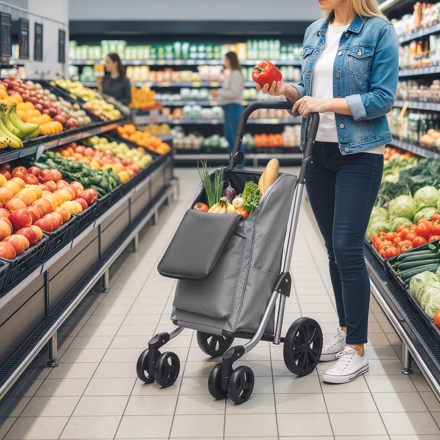 Carrello della spesa pieghevole HOMCOM in alluminio con borsa da 46L e scomparto refrigerato, Grigio – 2