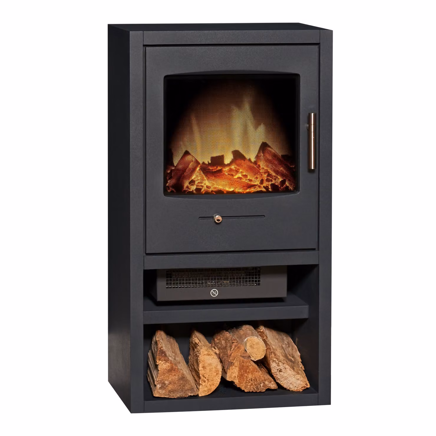 Adam Bergen XL camino elettrico con riscaldamento e telecomando, LED fiamma, 0,9–1,8 kW, freestanding, antracite con vano legna