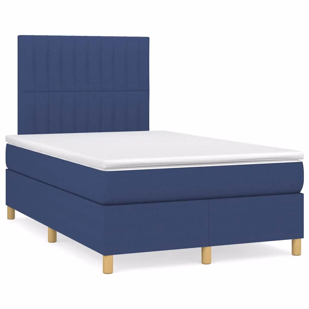 vidaXL Giroletto a Molle con Materasso Ibrido in Tessuto Blu e Bianco L/P/H: 120 x 200 x 193 cm