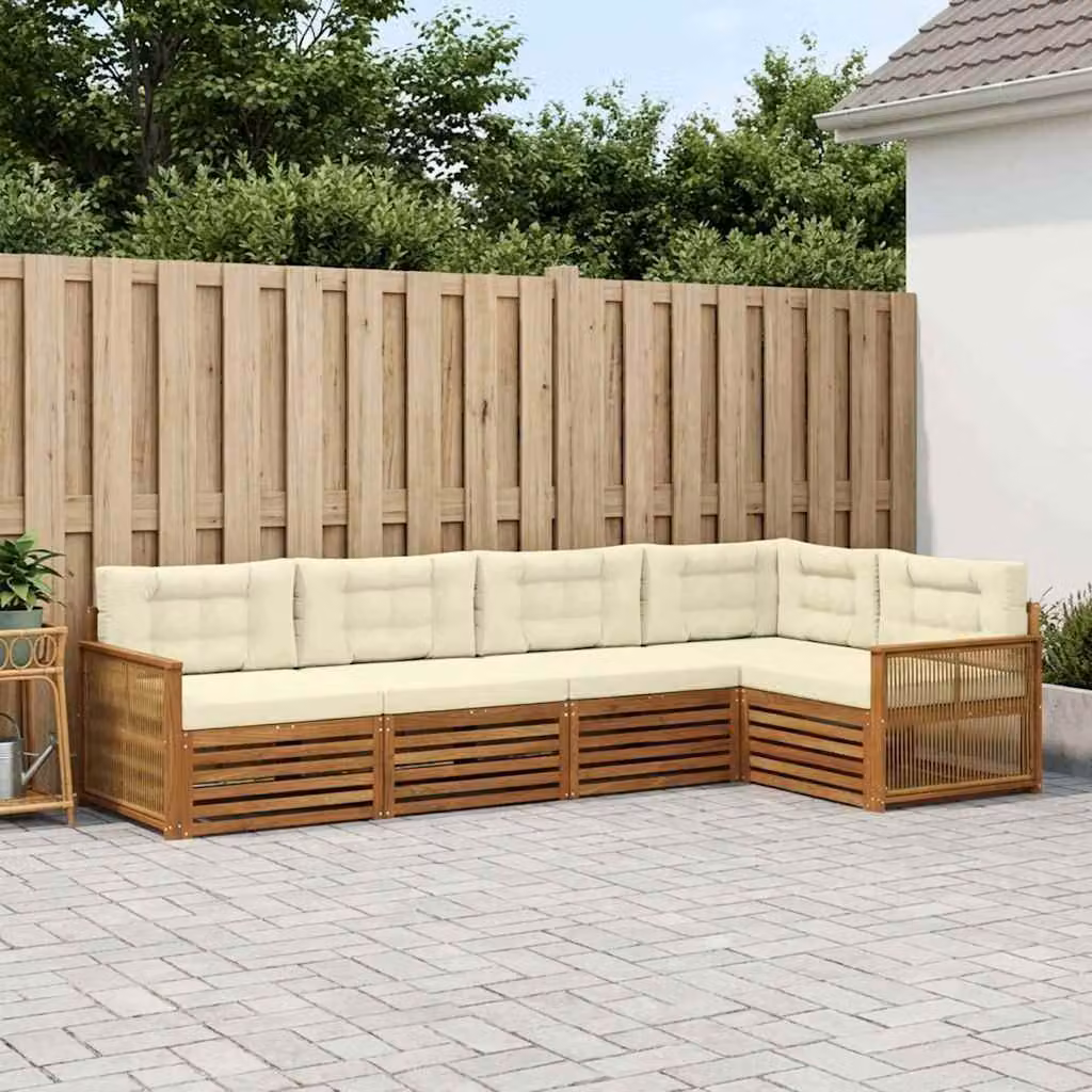 Set di divani da esterno vidaXL a forma di L in legno di acacia con cuscini, beige e marrone