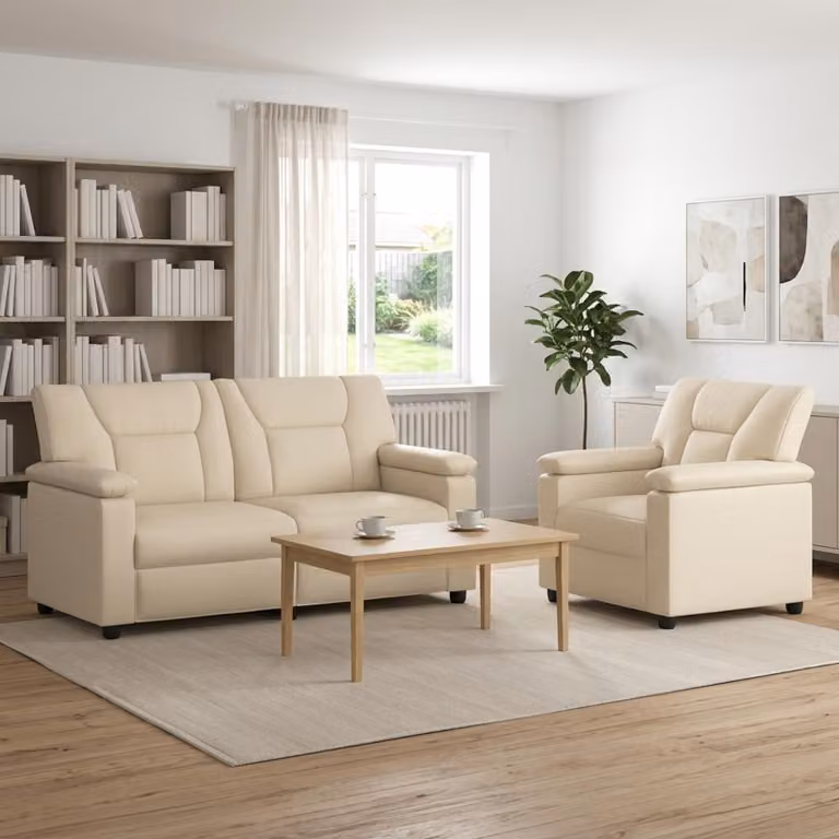Set di 2 divani moderni vidaXL in similpelle beige con struttura in metallo e coperture rimovibili