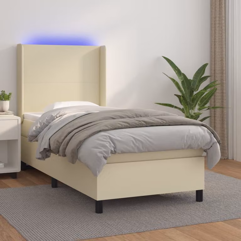 vidaXL Letto Ibrido con Materasso e Illuminazione LED, Colore Beige e Bianco, L/P: 100 x 200 cm