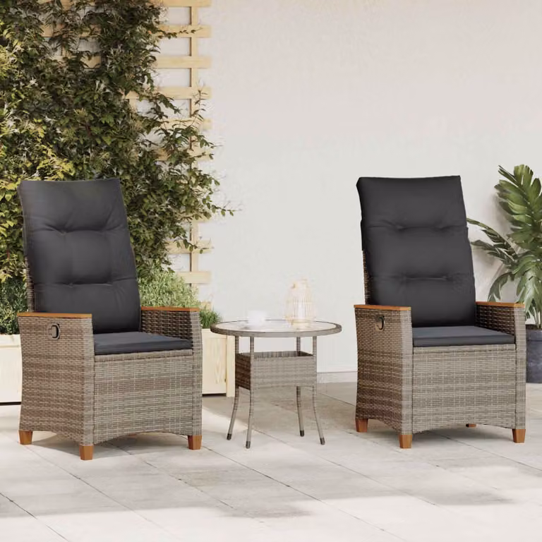 Sedia da giardino reclinabile vidaXL in polyrattan con cuscini, Grigio e Antracite