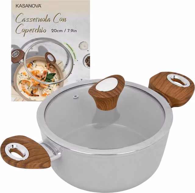 Casseruola Kasanova New Ceramic antiaderente in ceramica con coperchio in vetro, grigio, diametro: 20 cm