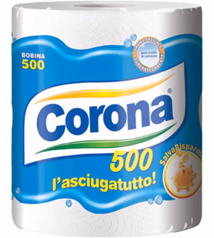 Corona - Asciugatutto 500 Strappi - Rotolone Pura Ovatta Cellulosa