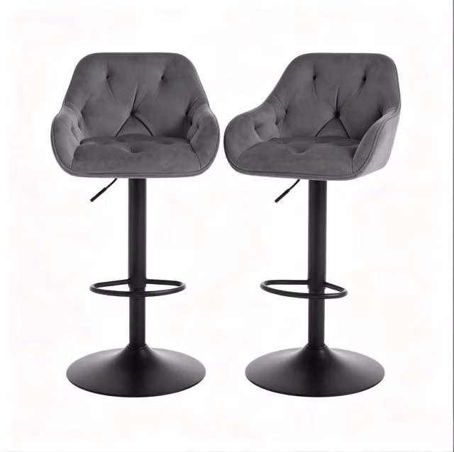 Set di 2 sgabelli da bar 62,5-84 cm velluto grigio scuro metallo, regolabili con schienale